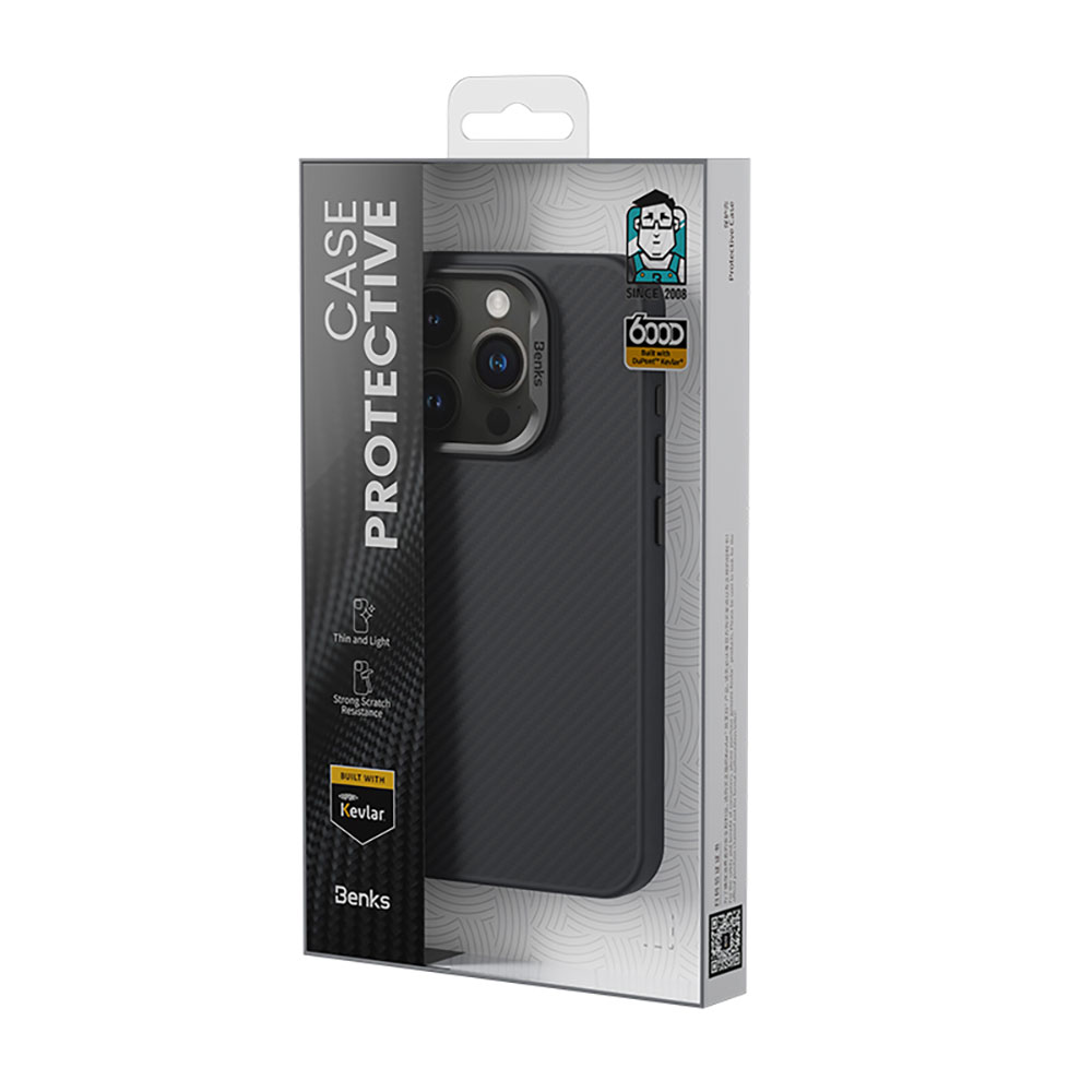 Apple iPhone 15 Pro Max Uyumlu Kılıf Karbon Fiber Magsafe Şarj Özellikli Benks Hybrid ArmorPro 600D Kevlar Kapak - 7