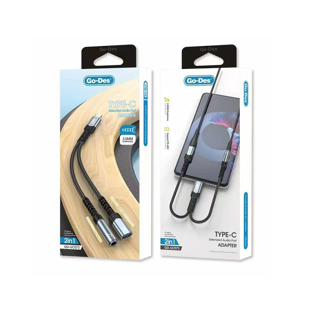 Go Des GD-UC073 3.5mm Jack Girişli Type-C 2in1 Şarj ve Ses Kablosu - 1