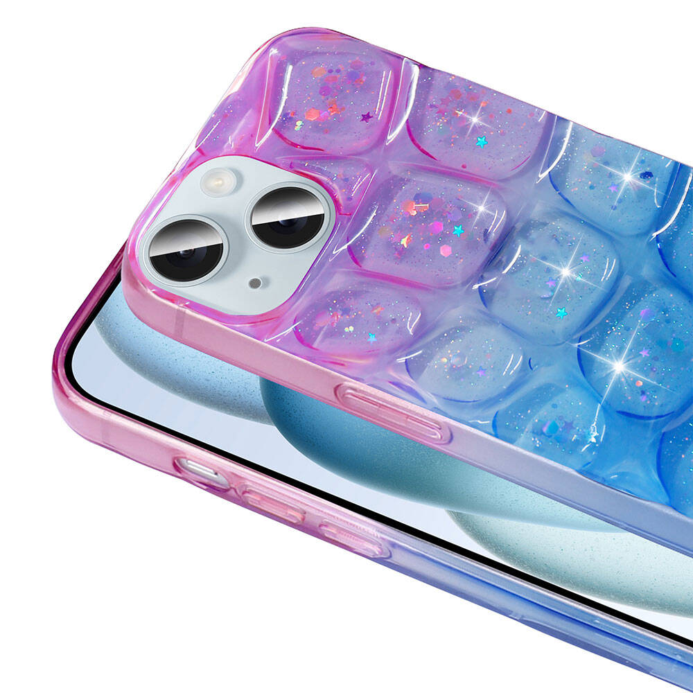 Apple iPhone 15 Uyumlu Kılıf Simli 3D Desenli Zore Hacar Kapak - 4