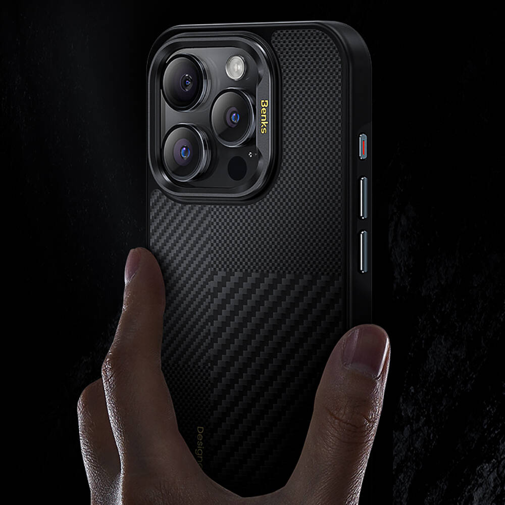 Apple iPhone 14 Pro Max Uyumlu Kılıf Magsafe Şarj Özellikli Karbon Fiber Benks Montage Hybrid ArmorPro Kevlar Kapak - 5