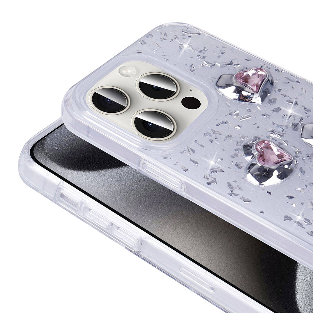 Apple iPhone 15 Pro Max Uyumlu Kılıf Airbagli Simli Arka Yüzey Zore Işıltı Silikon Kapak - 4