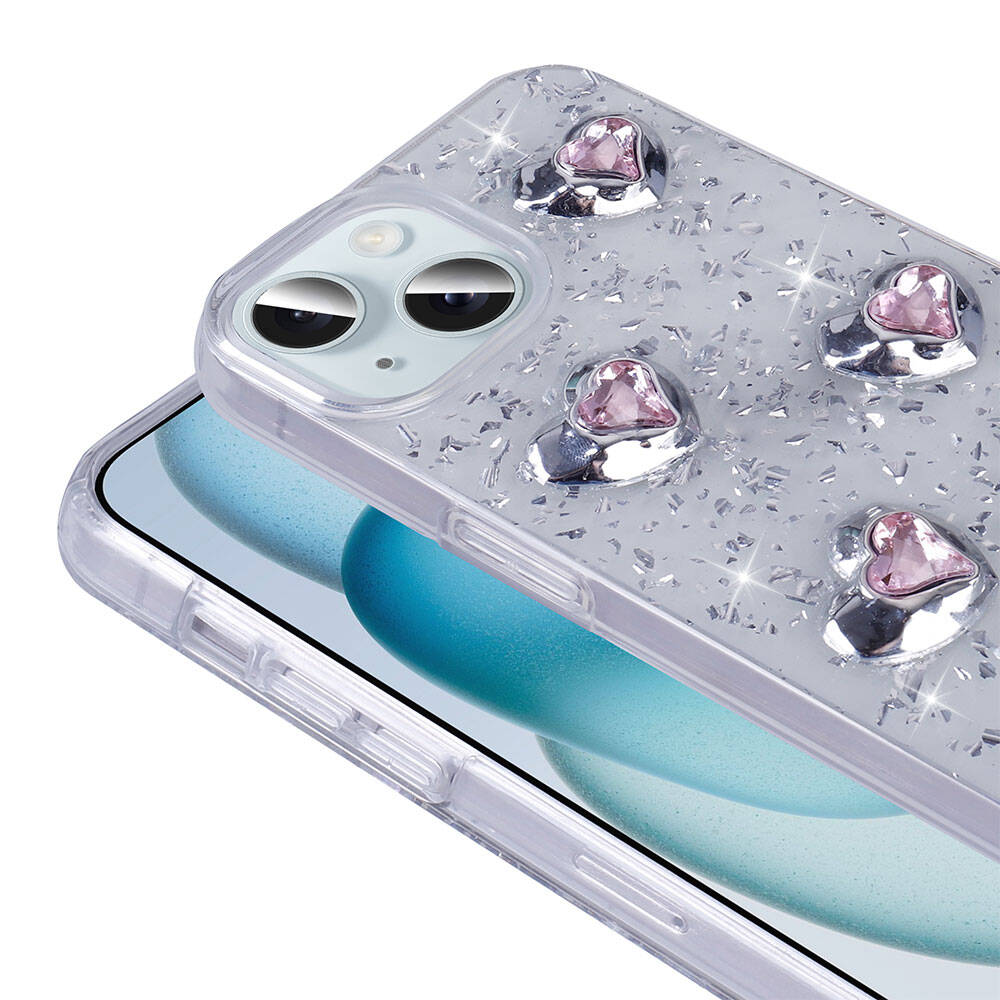 Apple iPhone 14 Uyumlu Kılıf Airbagli Simli Arka Yüzey Zore Işıltı Silikon Kapak - 3