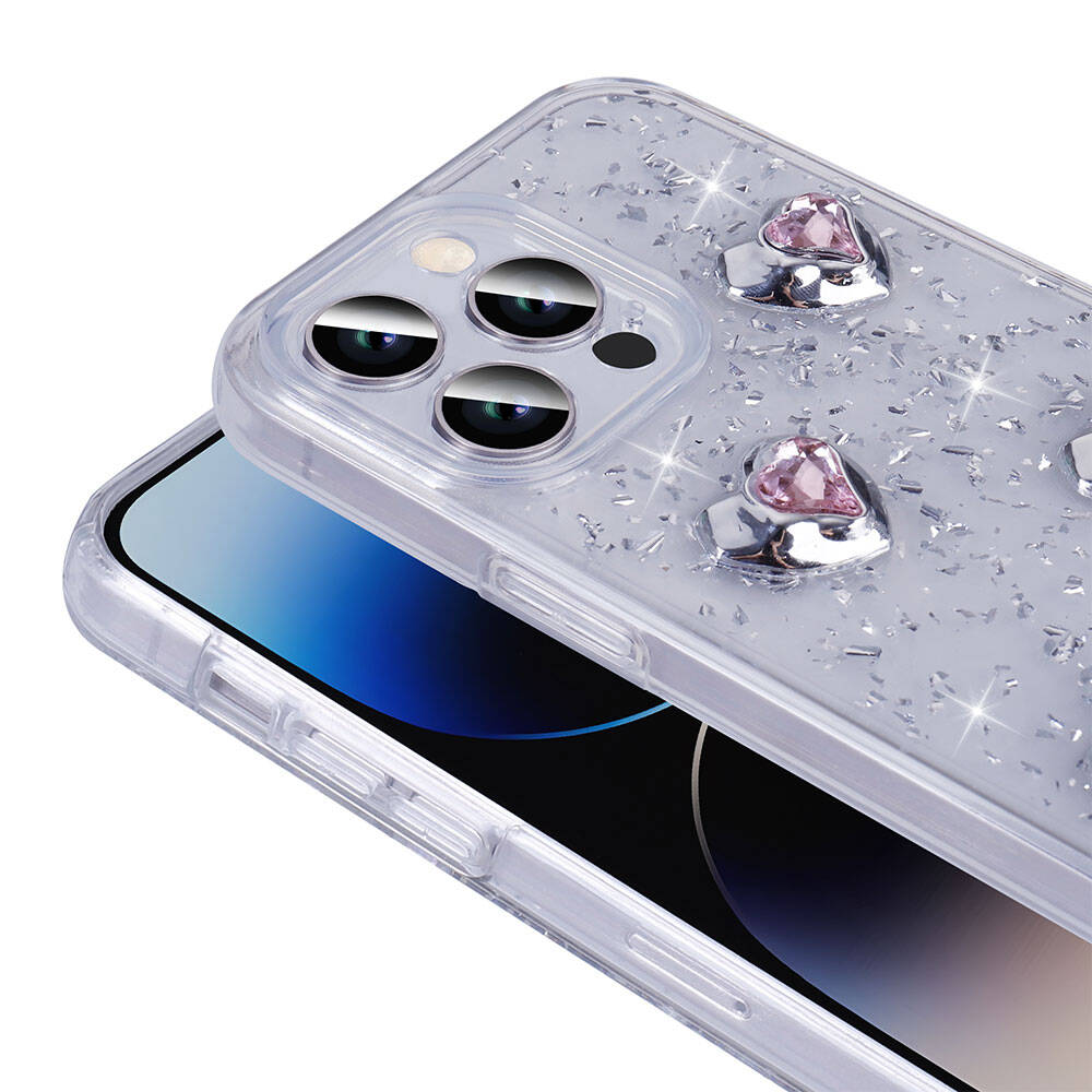 Apple iPhone 14 Pro Max Uyumlu Kılıf Airbagli Simli Arka Yüzey Zore Işıltı Silikon Kapak - 3