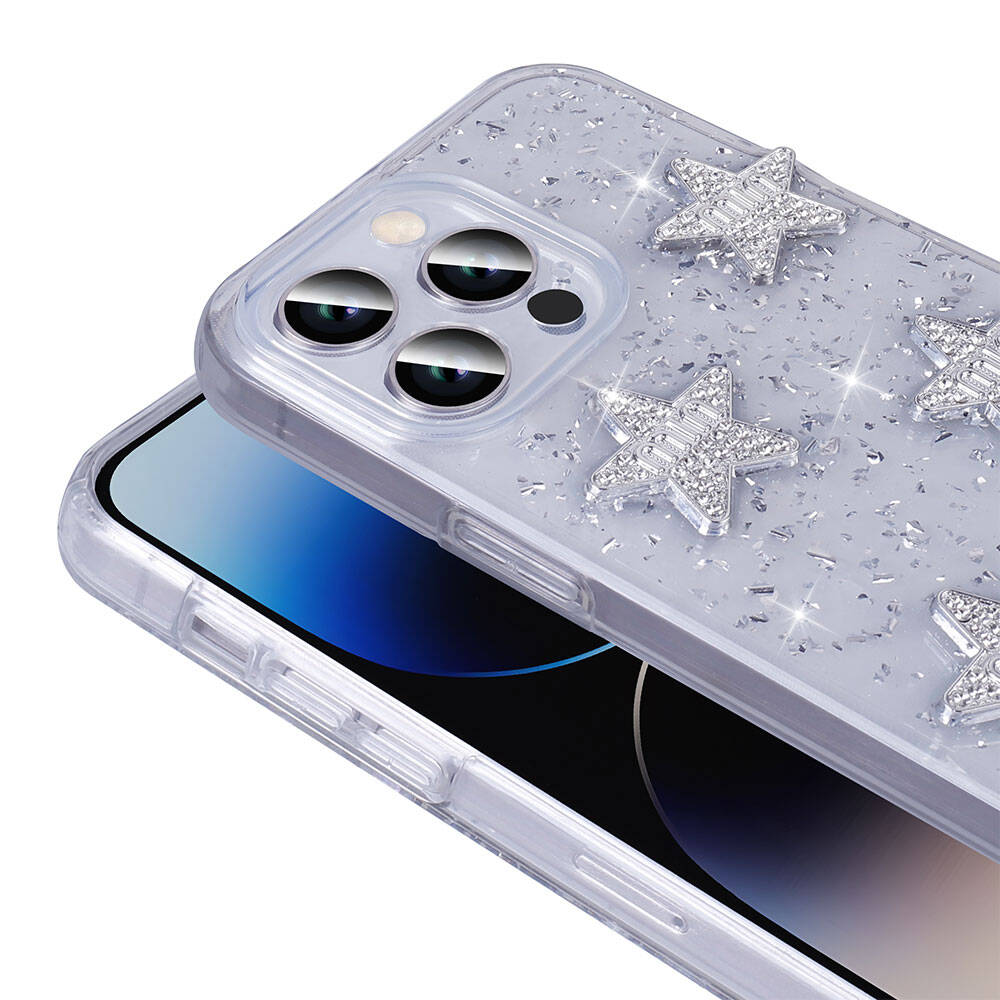 Apple iPhone 14 Pro Max Uyumlu Kılıf Airbagli Simli Arka Yüzey Zore Işıltı Silikon Kapak - 5