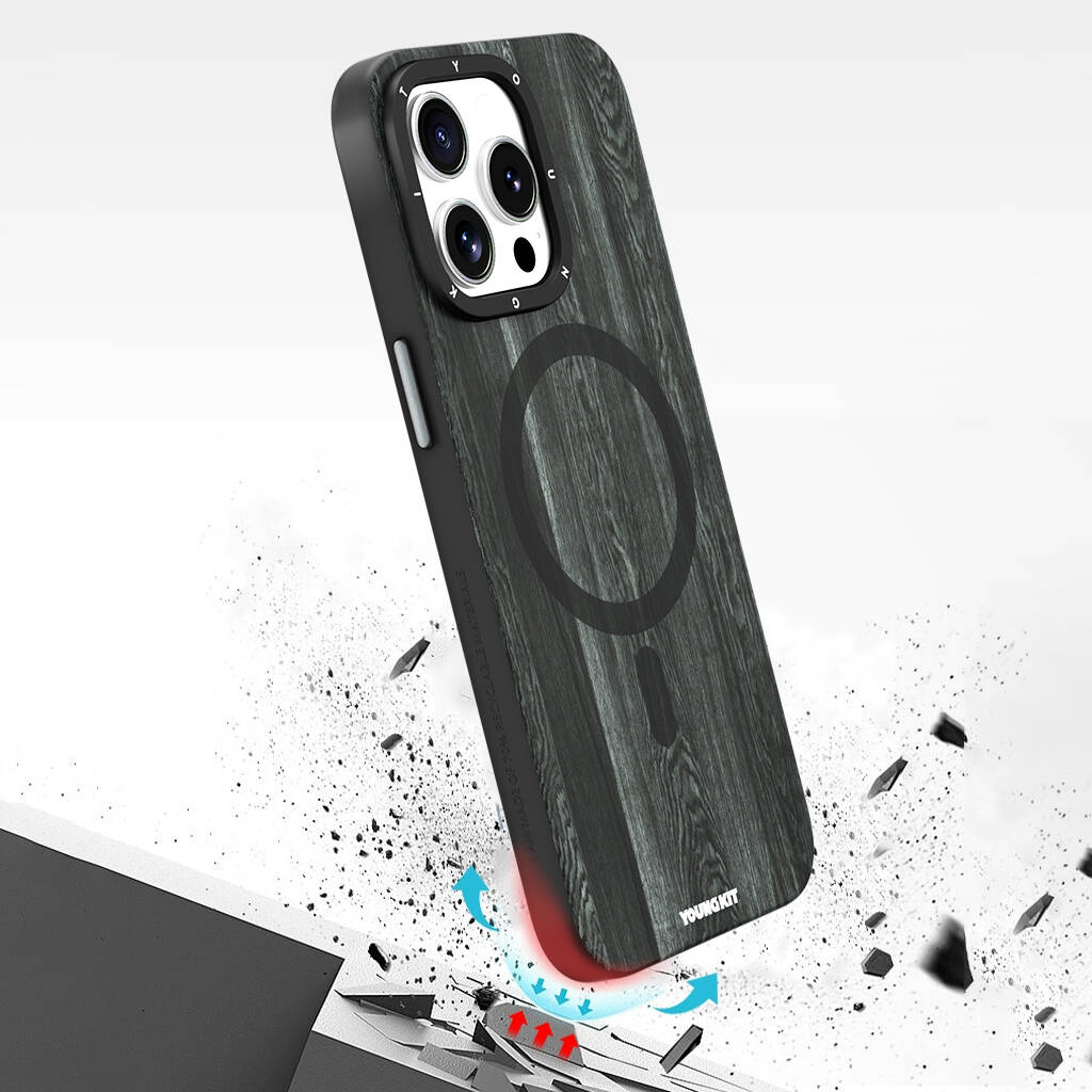 Apple iPhone 15 Pro Max Uyumlu Kılıf Magsafe Şarj Özellikli Sararmaya Dayanıklı Youngkit Wood Forest Serisi Kapak - 8