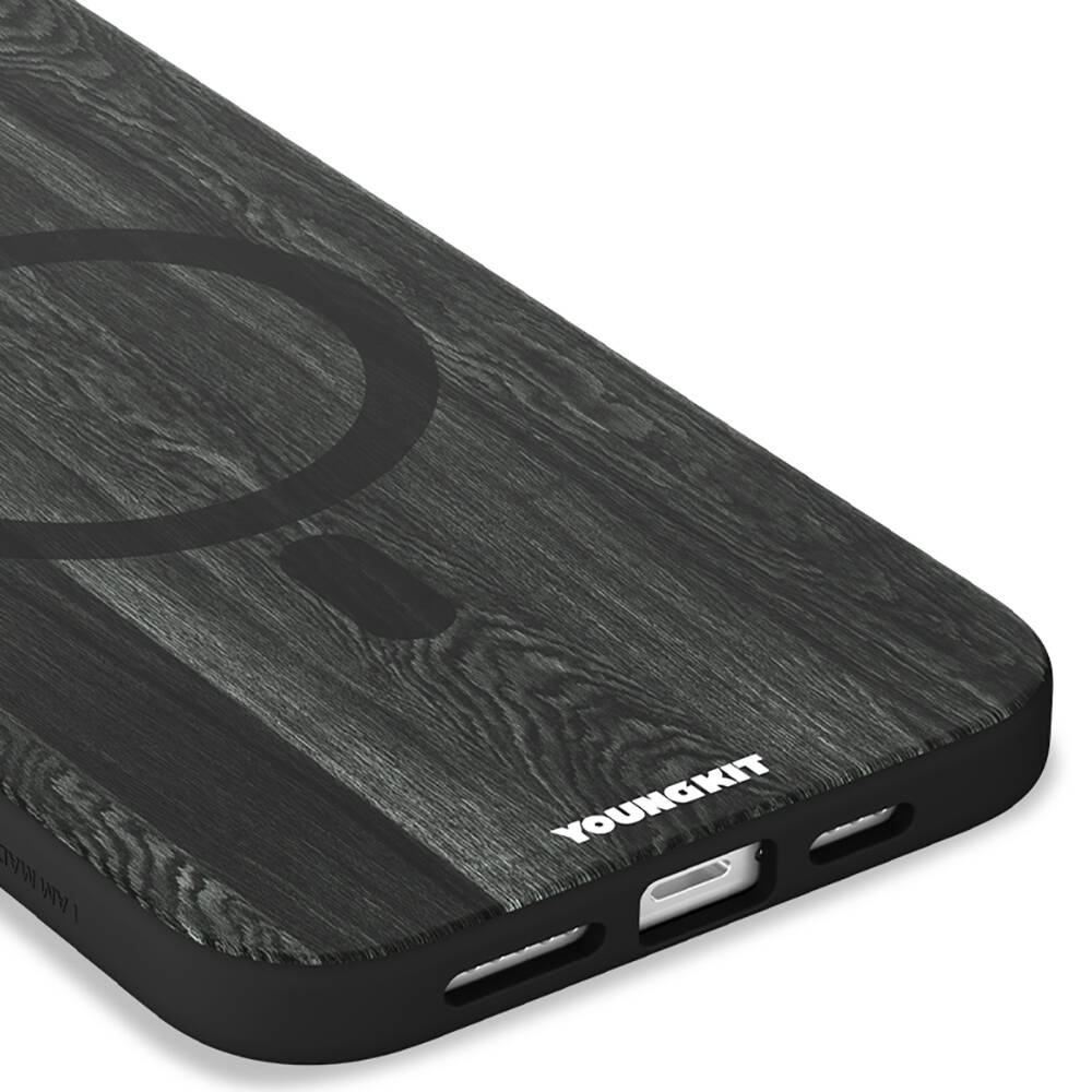 Apple iPhone 15 Pro Max Uyumlu Kılıf Magsafe Şarj Özellikli Sararmaya Dayanıklı Youngkit Wood Forest Serisi Kapak - 12