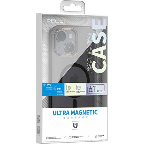 Apple iPhone 15 Plus Uyumlu Kılıf Magsafe Şarj Özellikli Cam Arka Yüzey Recci Michelin Serisi Kapak