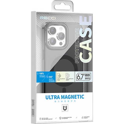 Apple iPhone 15 Pro Max Uyumlu Kılıf Magsafe Şarj Özellikli Saydam Arka Yüzey Recci Crystal Color Serisi Kapak