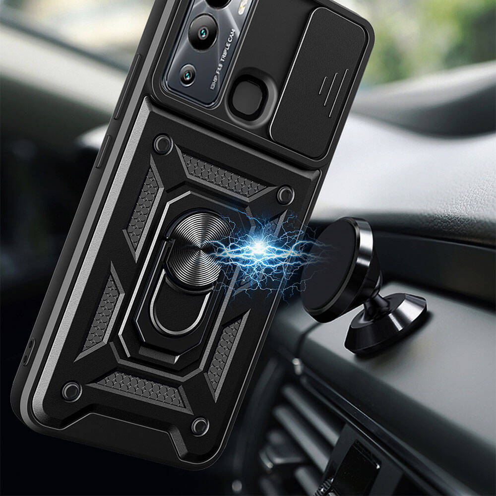 Infinix Hot 20i Uyumlu Kılıf Magnetik Standlı Kamera Korumalı Zore Sürgülü Vega Kapak - 6