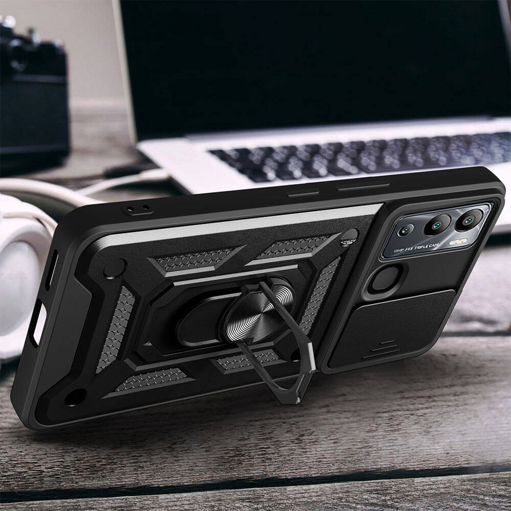 Infinix Hot 12 Uyumlui Kılıf Magnetik Standlı Kamera Korumalı Zore Sürgülü Vega Kapak - 2