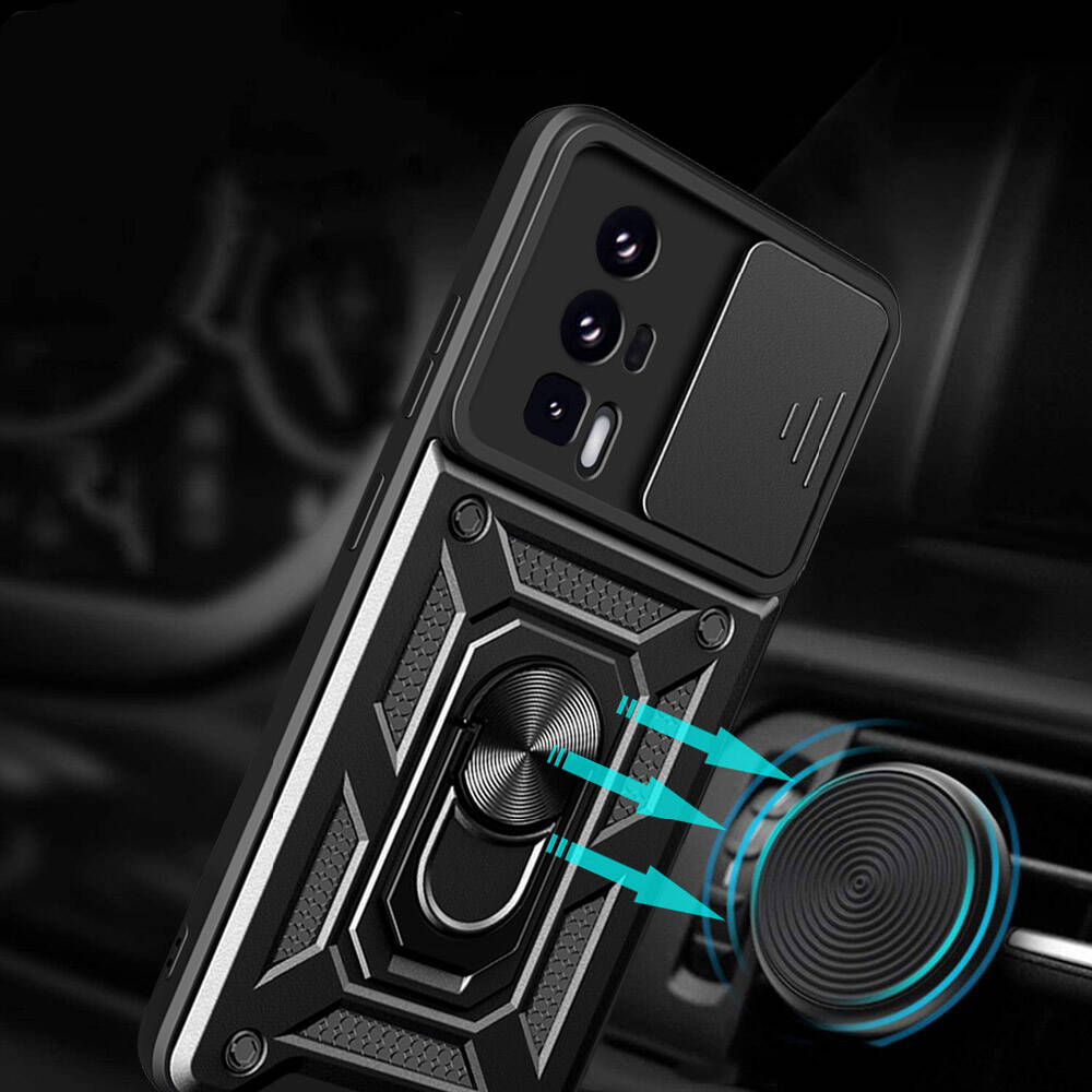 Xiaomi Poco F5 Pro Uyumlu Kılıf Magnetik Standlı Kamera Korumalı Zore Sürgülü Vega Kapak - 2