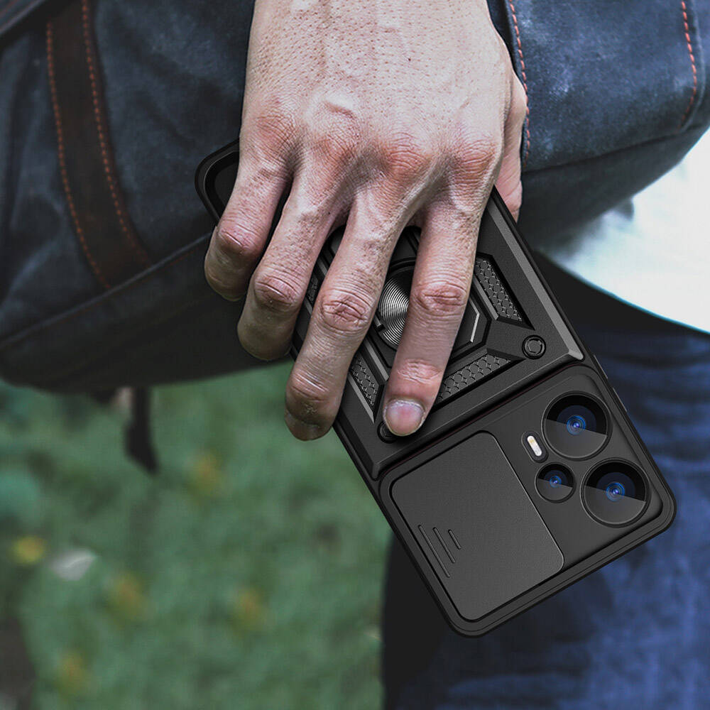 Xiaomi Poco F5 Uyumlu Kılıf Magnetik Standlı Kamera Korumalı Zore Sürgülü Vega Kapak - 7