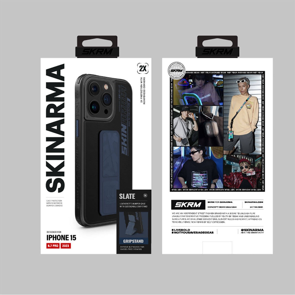 Apple iPhone 15 Pro Max Uyumlu Kılıf SkinArma Standlı Deri Görünümlü Slate Kapak - 12