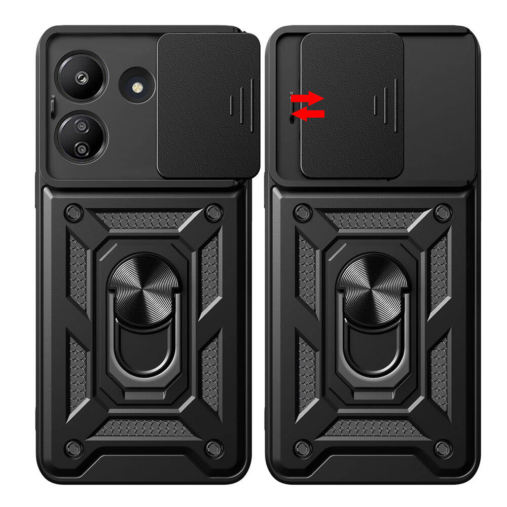 Xiaomi Redmi 13C Uyumlu Kılıf Magnetik Standlı Kamera Korumalı Zore Sürgülü Vega Kapak - 3