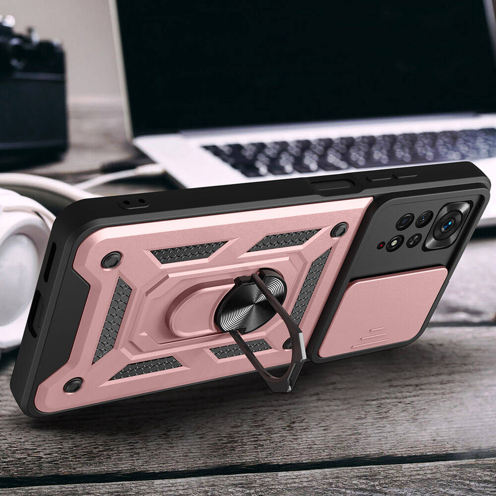 Xiaomi Redmi Note 11 Pro 4G Kılıf Magnetik Standlı Kamera Korumalı Zore Sürgülü Vega Kapak - 4