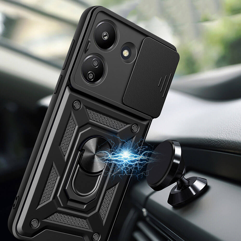 Xiaomi Poco C65 Uyumlu Kılıf Magnetik Standlı Kamera Korumalı Zore Sürgülü Vega Kapak - 4