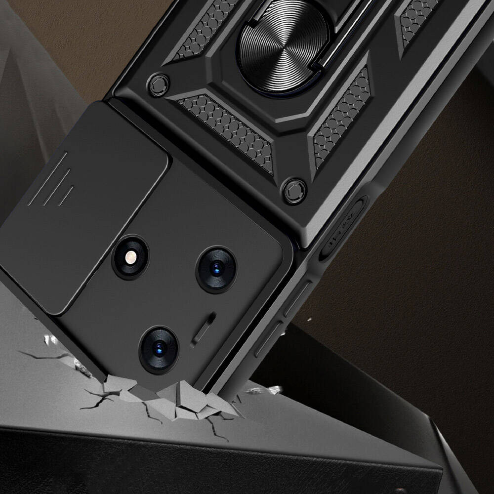 Tecno Spark 10 4G Uyumlu Kılıf Magnetik Standlı Kamera Korumalı Zore Sürgülü Vega Kapak - 1