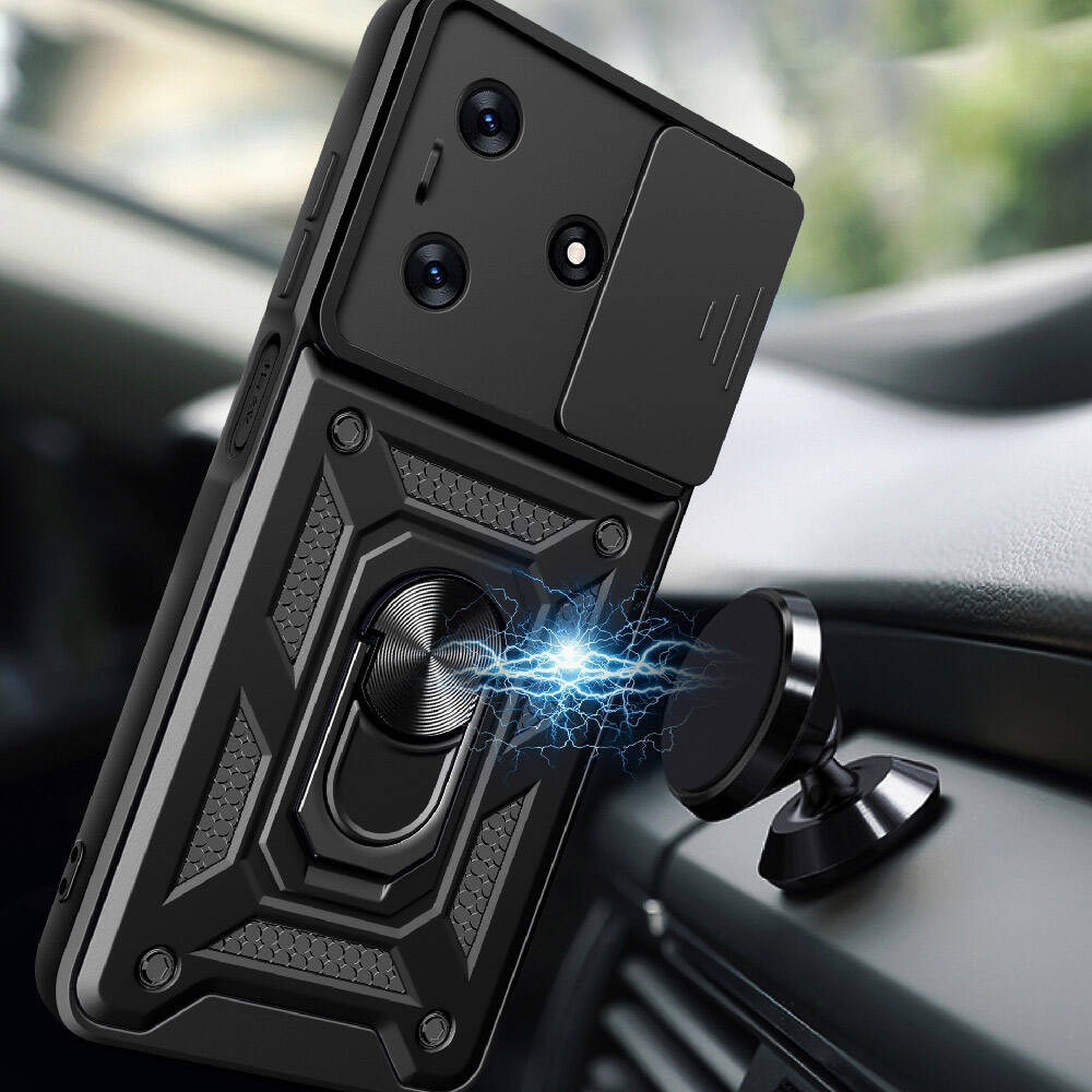 Tecno Spark 10 4G Uyumlu Kılıf Magnetik Standlı Kamera Korumalı Zore Sürgülü Vega Kapak - 2