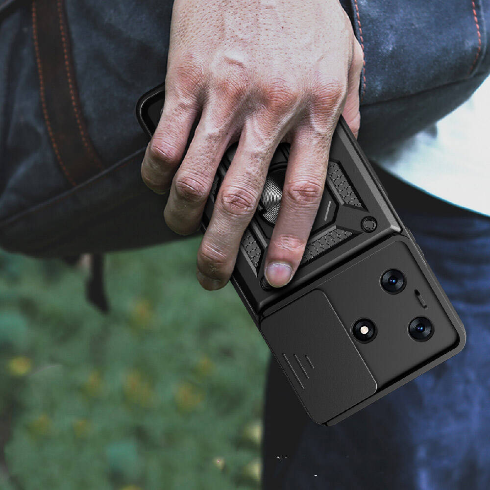 Tecno Spark 10 4G Uyumlu Kılıf Magnetik Standlı Kamera Korumalı Zore Sürgülü Vega Kapak - 6