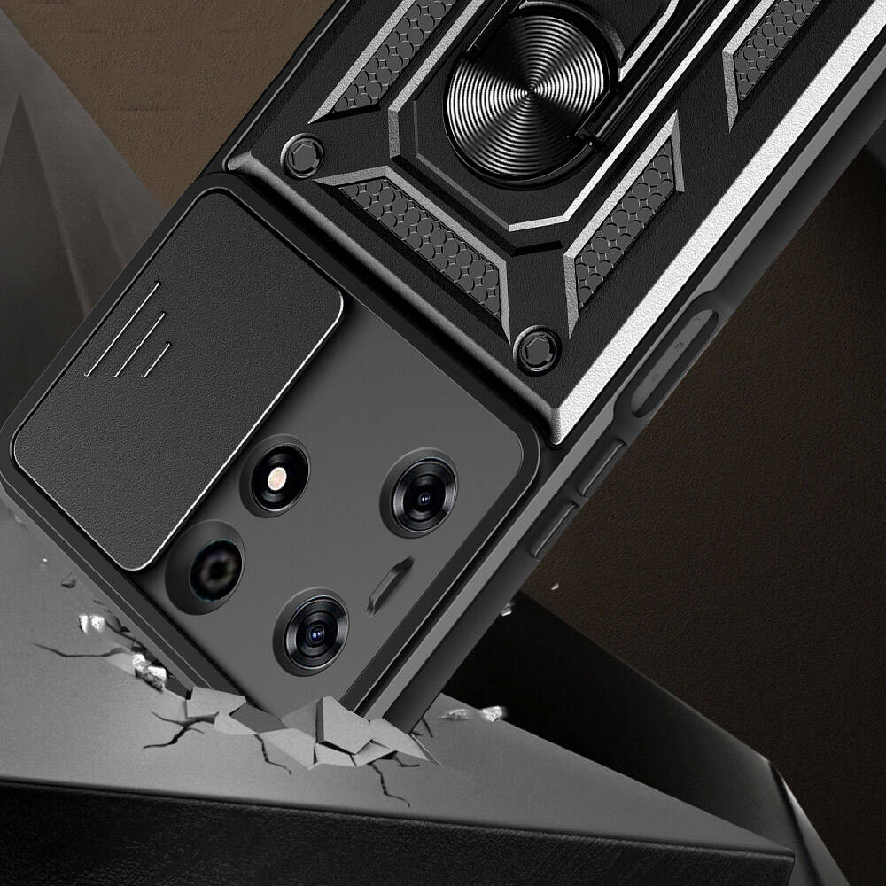 Tecno Spark 10 Pro Uyumlu Kılıf Magnetik Standlı Kamera Korumalı Zore Sürgülü Vega Kapak - 1