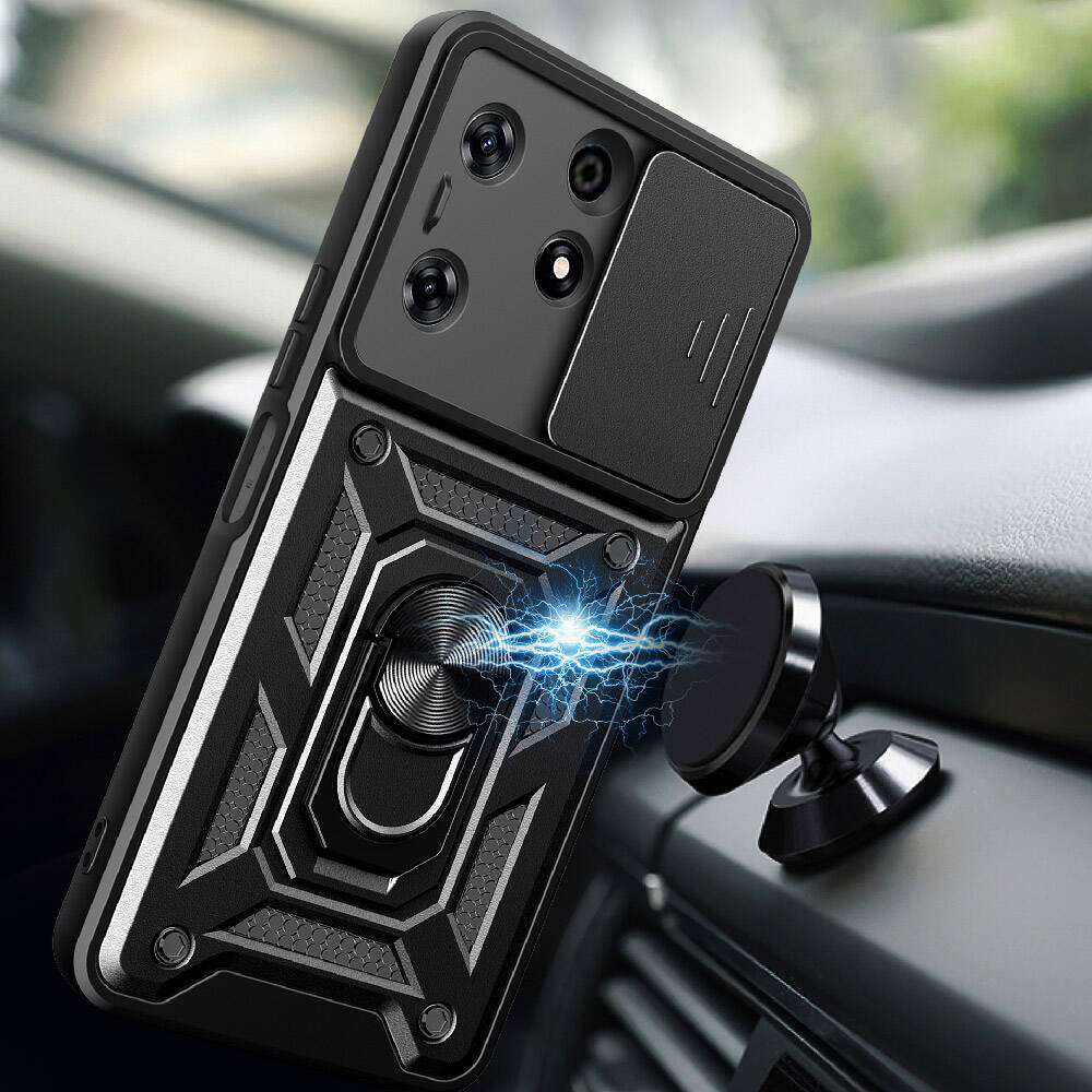 Tecno Spark 10 Pro Uyumlu Kılıf Magnetik Standlı Kamera Korumalı Zore Sürgülü Vega Kapak - 2