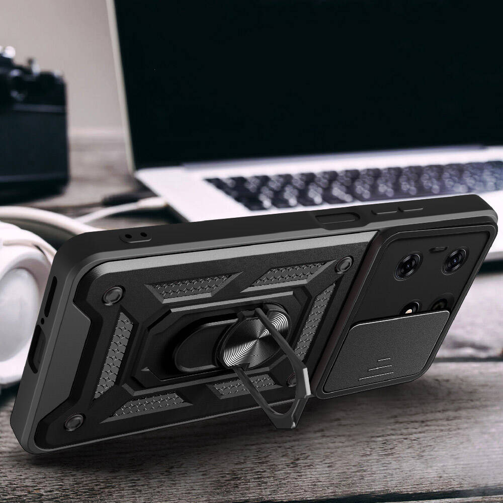 Tecno Spark 10 Pro Uyumlu Kılıf Magnetik Standlı Kamera Korumalı Zore Sürgülü Vega Kapak - 5