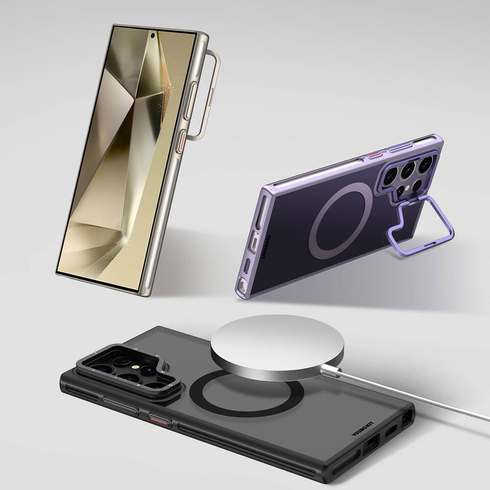 Samsung Galaxy S24 Ultra Uyumlu Kılıf Magsafe Şarj Özellikli Sararma Önleyici Youngkit Crystal Grid Kapak - 8