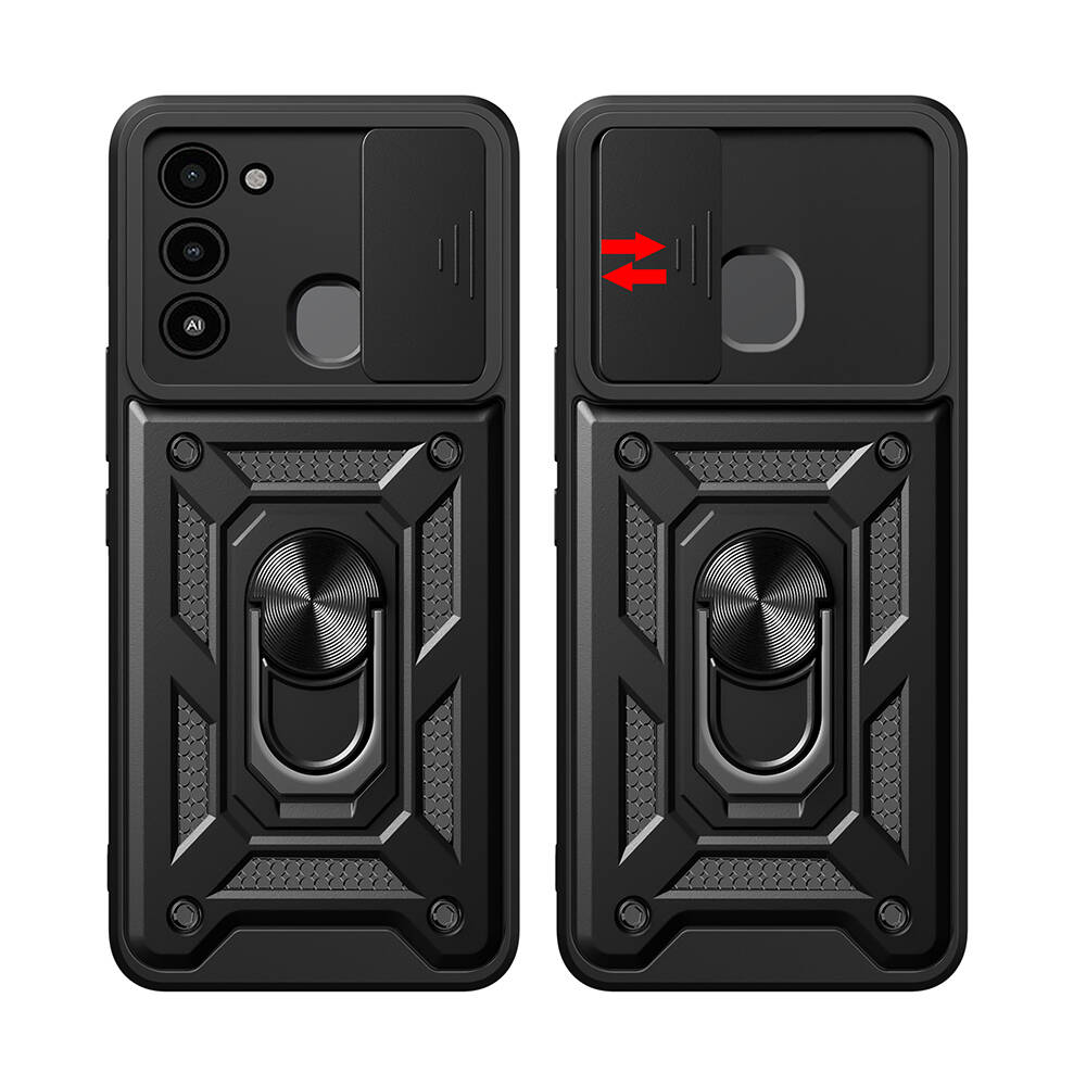 Tecno Spark 8C Uyumlu Kılıf Magnetik Standlı Kamera Korumalı Zore Sürgülü Vega Kapak - 2