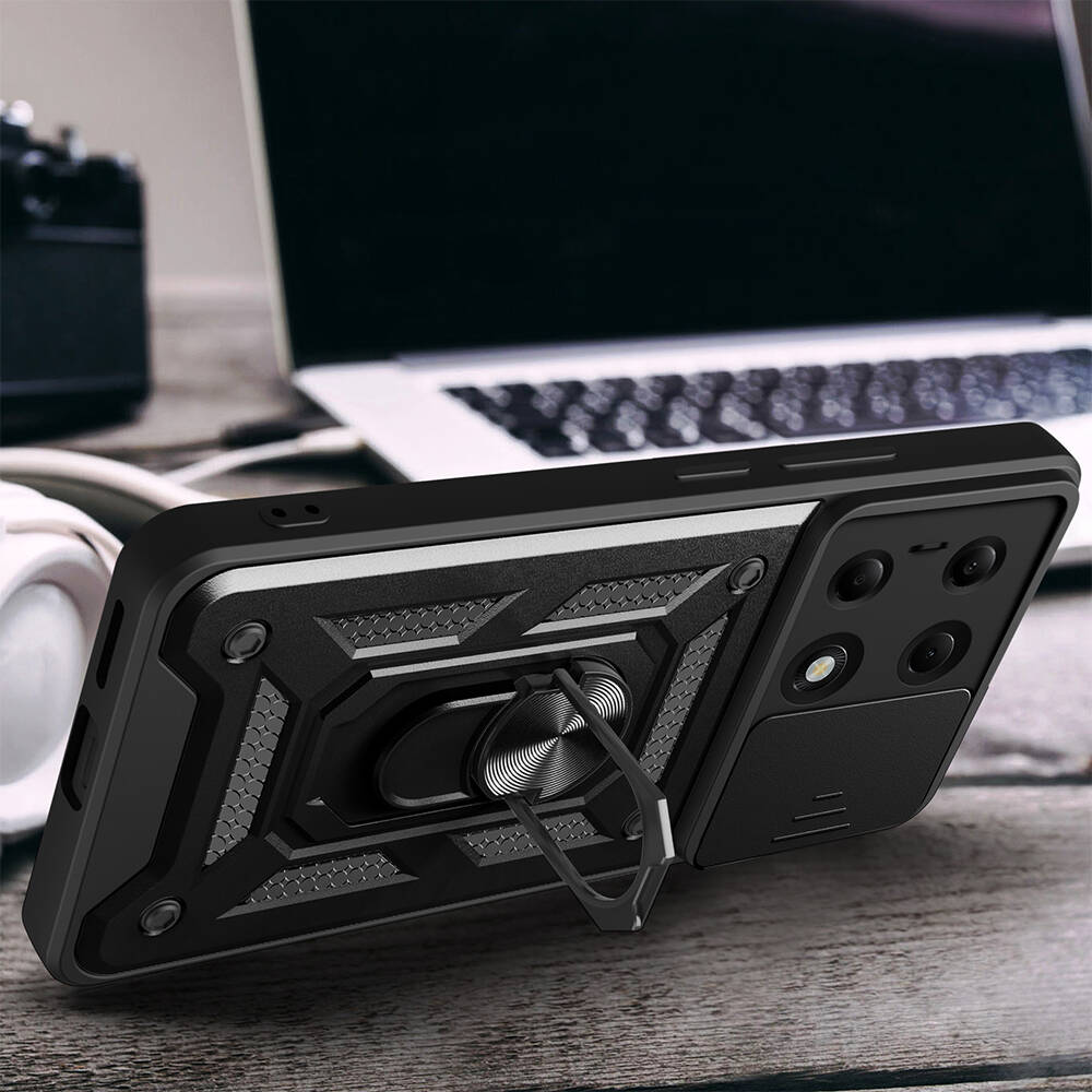 Xiaomi Redmi Note 13 Pro 4G Uyumlu Kılıf Magnetik Standlı Kamera Korumalı Zore Sürgülü Vega Kapak - 2