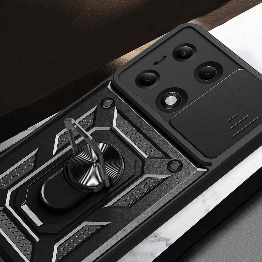 Xiaomi Poco M6 Pro 4G Kılıf Magnetik Standlı Kamera Korumalı Zore Sürgülü Vega Kapak - 6