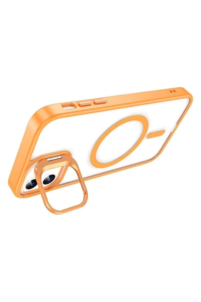 Apple iPhone 15 Uyumlu Kılıf Magsafe Şarj Özellikli Standlı Zore Magsafe Klon Lensli Kapak