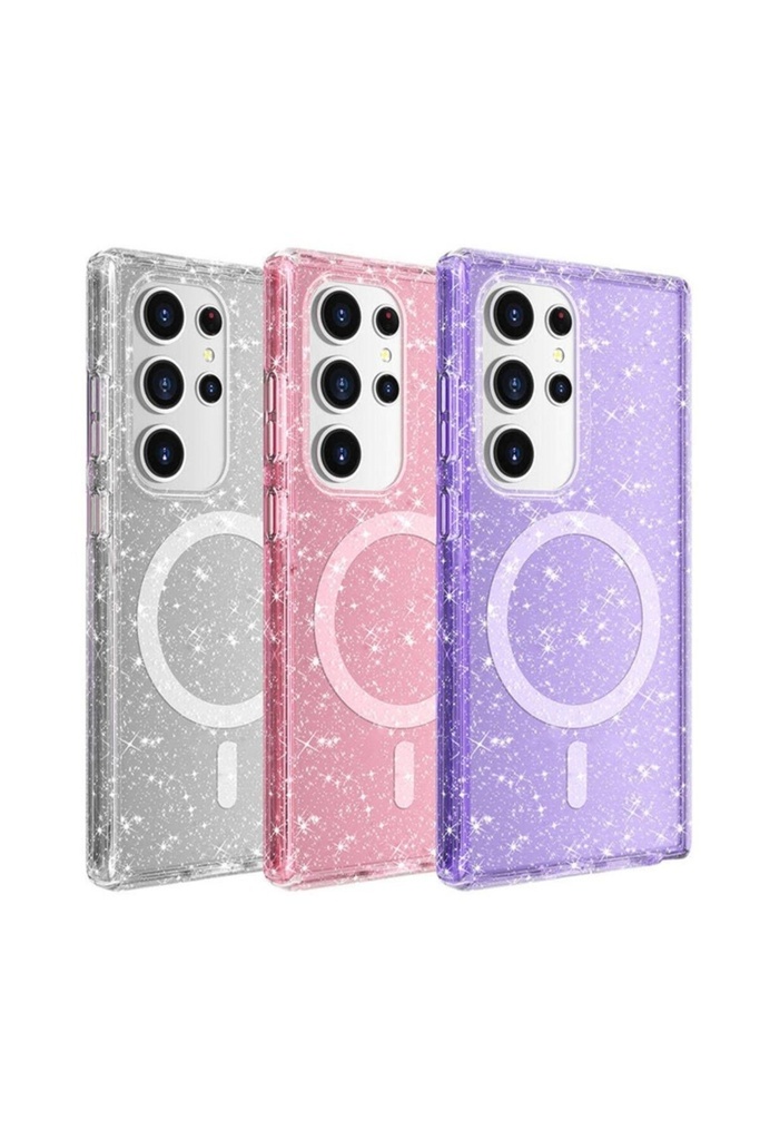 Samsung Galaxy S24 Ultra Uyumlu Kılıf Magsafe Şarj Özellikli Parlayan Simli Saydam Renkli Zore Allstar Kapak
