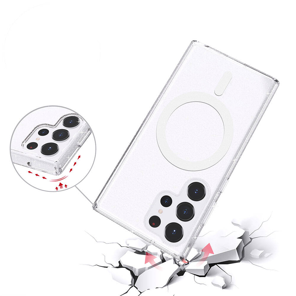 Samsung Galaxy S23 Ultra Uyumlu Kılıf Magsafe Şarj Özellikli Parlayan Simli Saydam Renkli Zore Allstar Kapak - 4