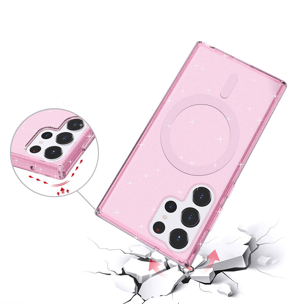 Samsung Galaxy S23 Ultra Uyumlu Kılıf Magsafe Şarj Özellikli Parlayan Simli Saydam Renkli Zore Allstar Kapak - 5