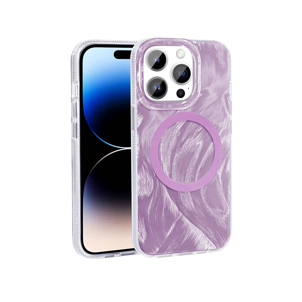 Apple iPhone 14 Pro Max Uyumlu Kılıf Magsafe Şarj Özellikli Fırça Boya Desenli Zore Palet Kapak - 4