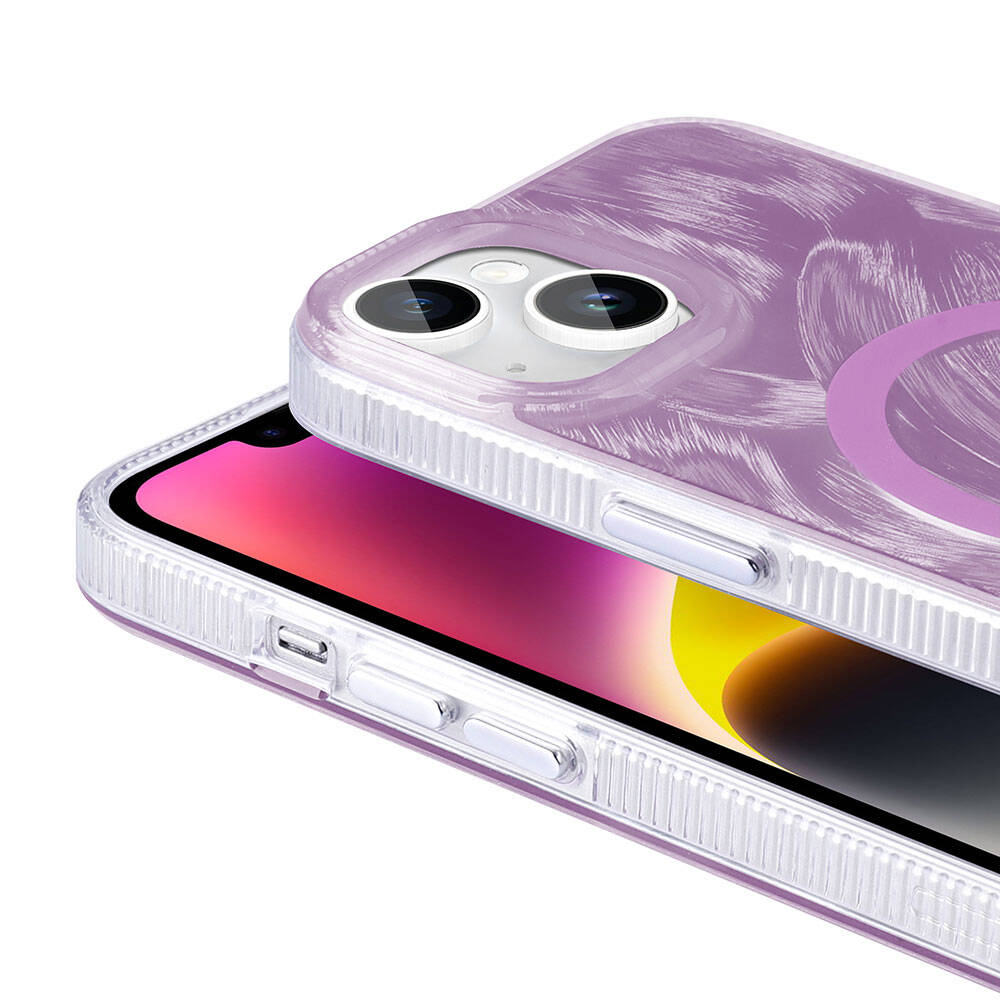 Apple iPhone 15 Plus Uyumlu Kılıf Magsafe Şarj Özellikli Fırça Boya Desenli Zore Palet Kapak - 1