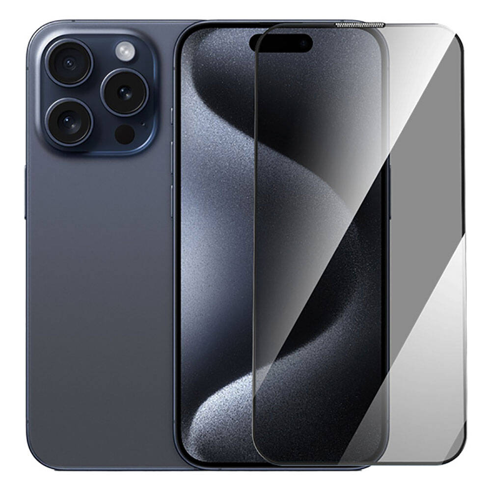 Apple iPhone 15 Pro Max Uyumlu Wiwu GT-011 Anti-Bakteriyel Özellikli Polimer Oleofobik Kaplama Temperli Privacy Cam Ekran Koruyucu - 1