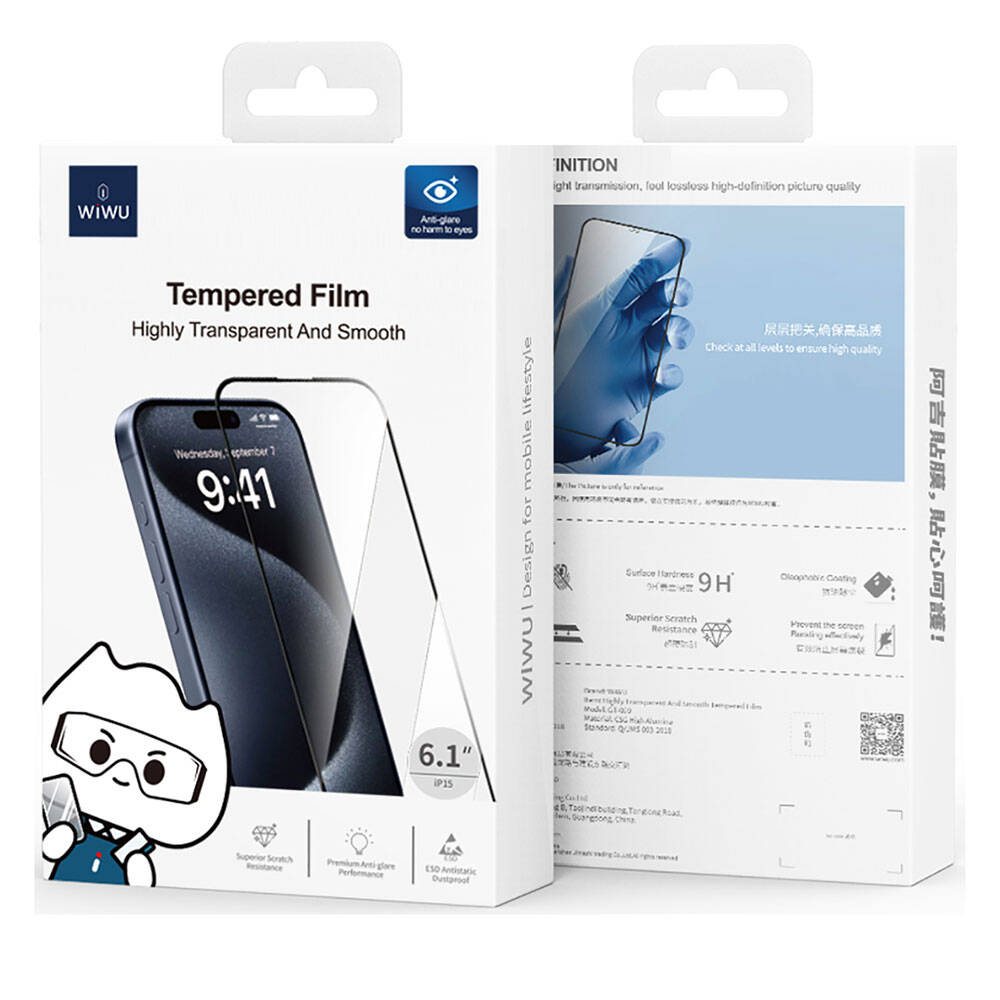 Apple iPhone 15 Plus Uyumlu Wiwu GT-009 Polimer Oleofobik Kaplama Şeffaf Pürüzsüz Temperli Cam Ekran Koruyucu - 8