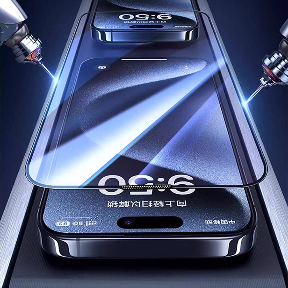 Apple iPhone 15 Pro Max Uyumlu Wiwu GT-009 Polimer Oleofobik Kaplama Şeffaf Pürüzsüz Temperli Cam Ekran Koruyucu - 6