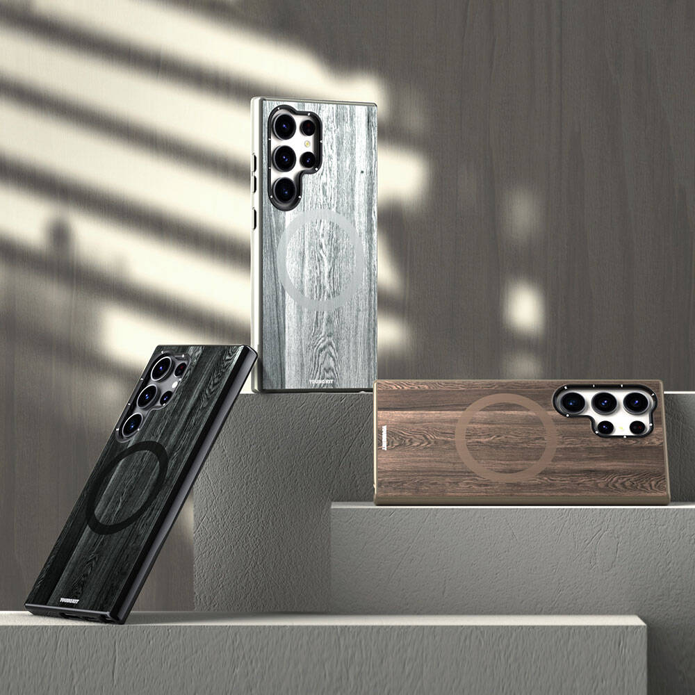 Samsung Galaxy S24 Ultra Uyumlu Kılıf Magsafe Şarj Özellikli Sararmaya Dayanıklı Youngkit Wood Forest Serisi Kapak - 6