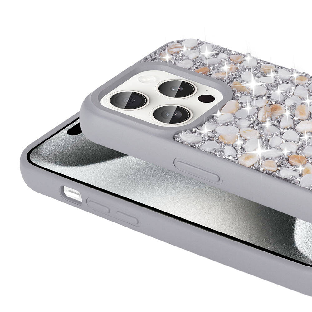 Apple iPhone 15 Pro Uyumlu Kılıf Parlak Taşlı Tasarım Zore Linea Kapak - 1