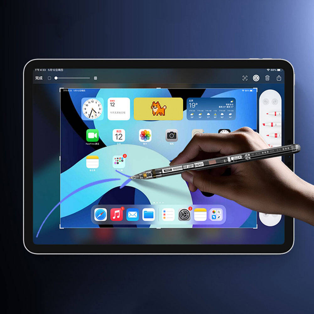 Wiwu Pencil W Pro Dijital Led Göstergeli Palm-Rejection Şeffaf Görünüm Tasarımlı Dokunmatik Çizim Kalemi - 9
