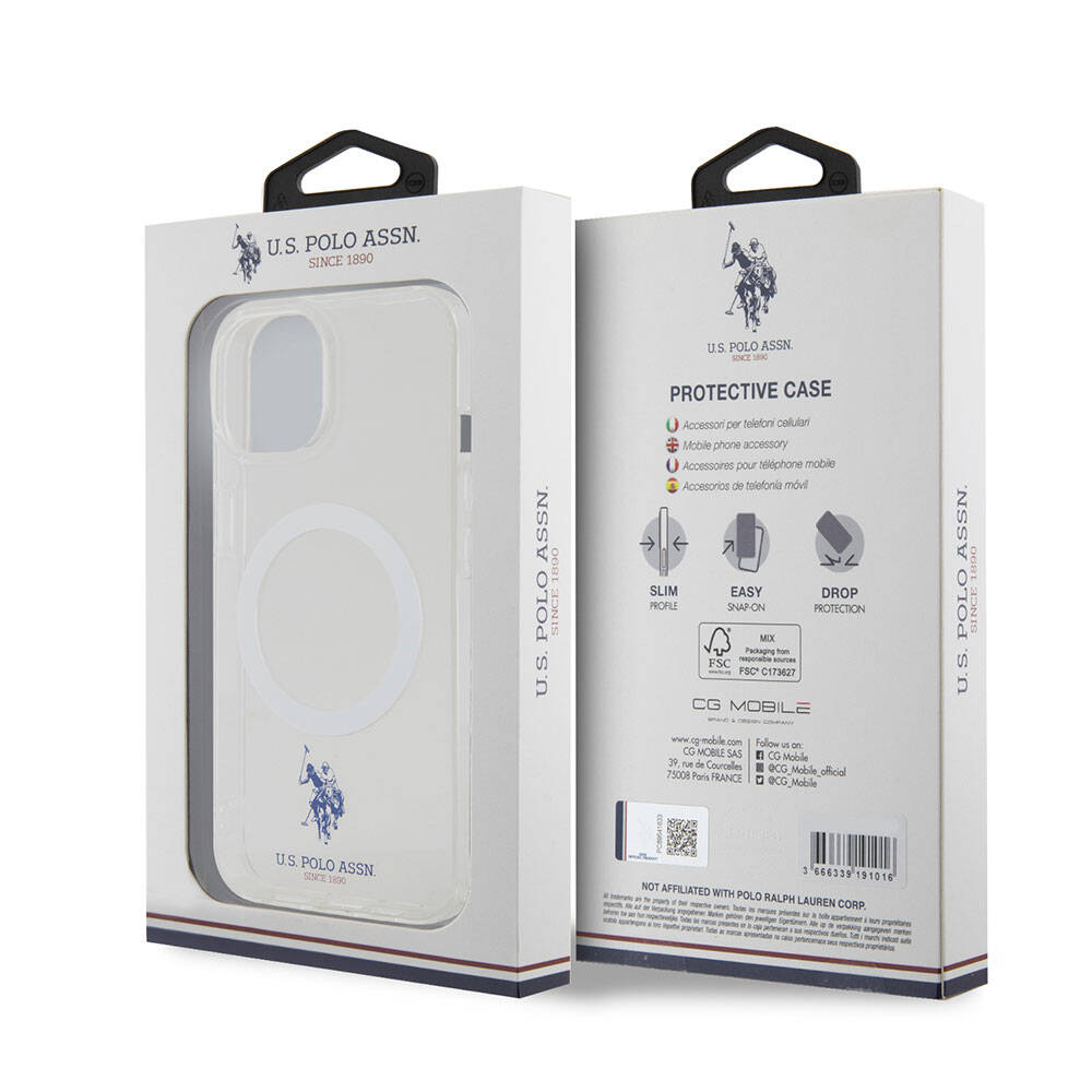 Apple iPhone 15 Uyumlu Kılıf U.S. Polo Assn. Orjinal Lisanslı Magsafe Şarj Özellikli Transparan Tasarım Kapak - 7