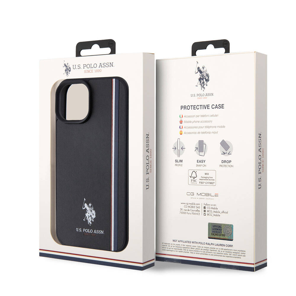 Apple iPhone 15 Uyumlu Kılıf U.S. Polo Assn. Orjinal Lisanslı Üç Renk Şerit Tasarımlı Baskı Logolu Kapak - 14