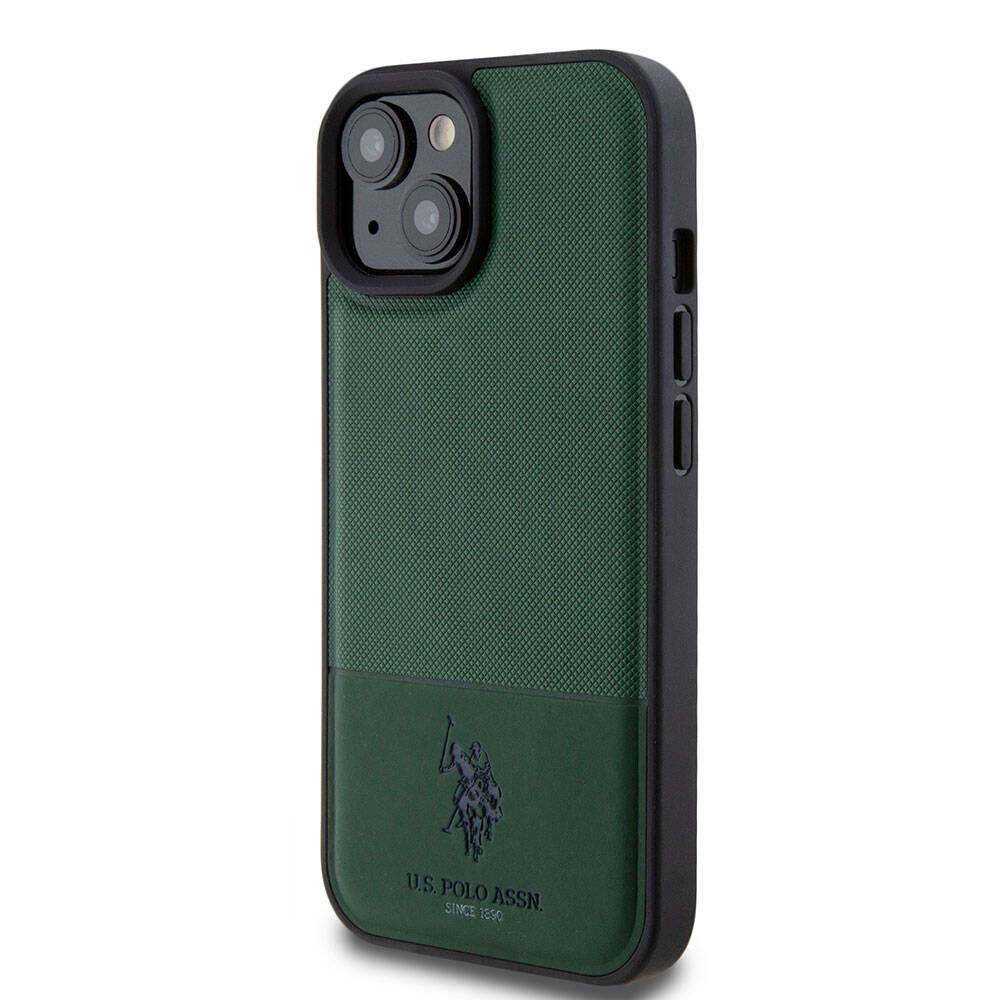 Apple iPhone 15 Uyumlu Kılıf U.S. Polo Assn. Orjinal Lisanslı Suni Deri Arka Yüzey Baskı Logolu Örgü Desenli Kapak - 1