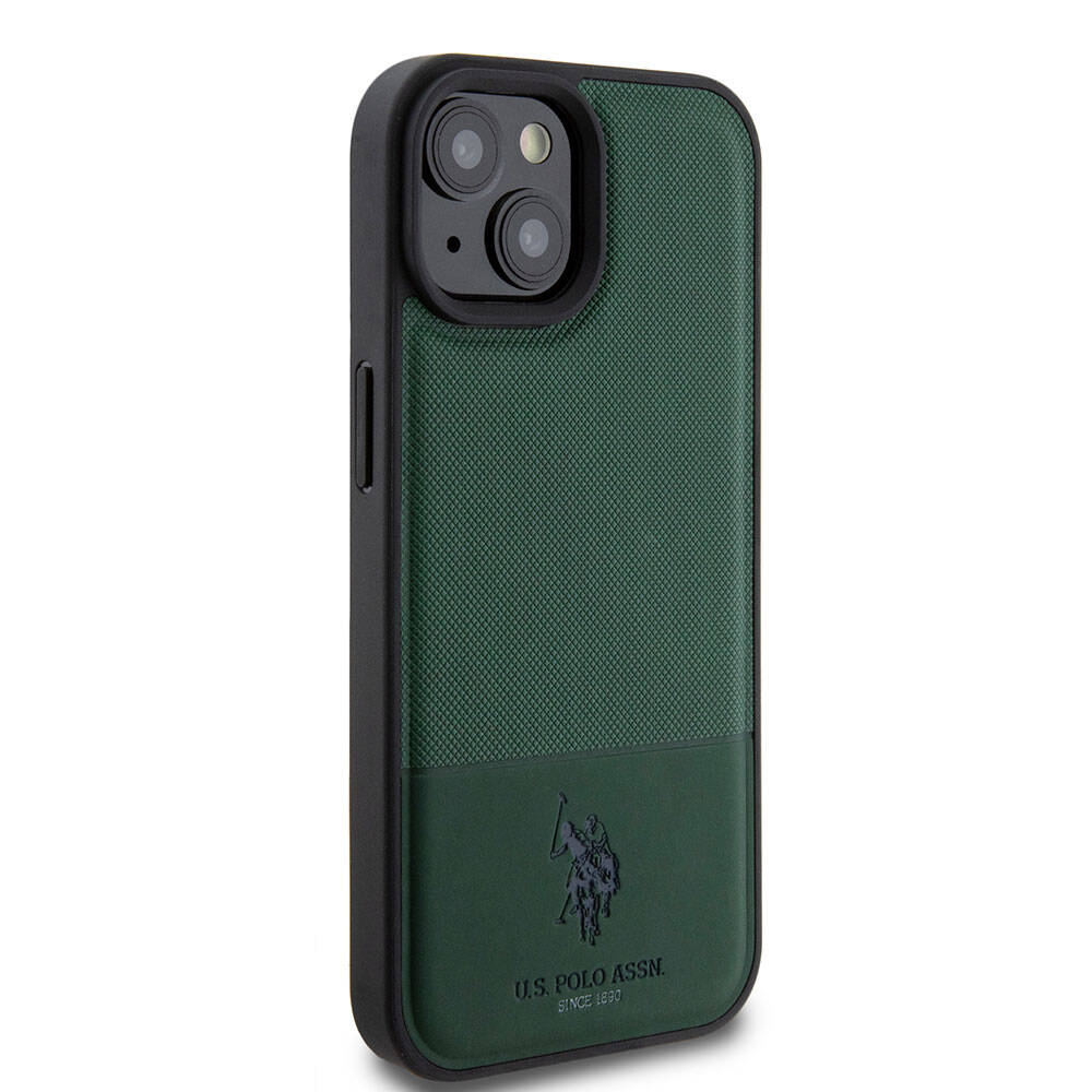 Apple iPhone 15 Uyumlu Kılıf U.S. Polo Assn. Orjinal Lisanslı Suni Deri Arka Yüzey Baskı Logolu Örgü Desenli Kapak - 3