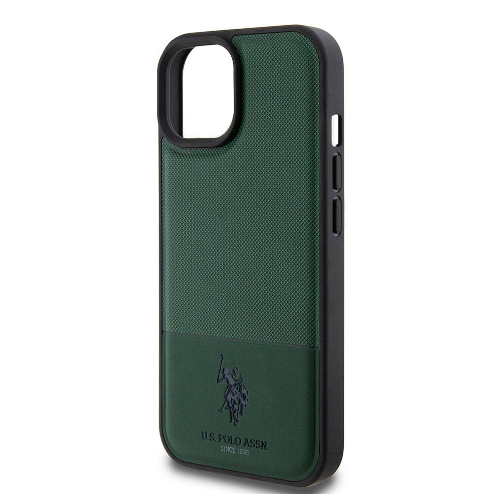 Apple iPhone 15 Uyumlu Kılıf U.S. Polo Assn. Orjinal Lisanslı Suni Deri Arka Yüzey Baskı Logolu Örgü Desenli Kapak - 5
