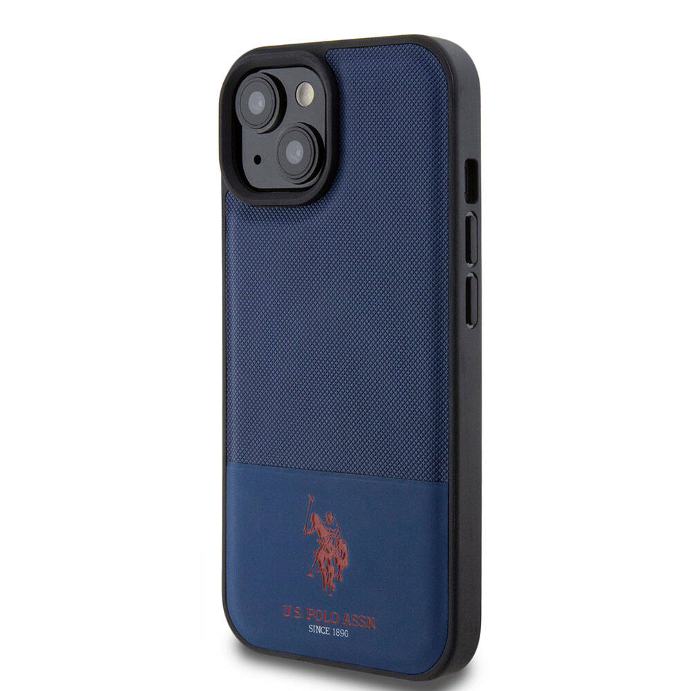 Apple iPhone 15 Uyumlu Kılıf U.S. Polo Assn. Orjinal Lisanslı Suni Deri Arka Yüzey Baskı Logolu Örgü Desenli Kapak - 15
