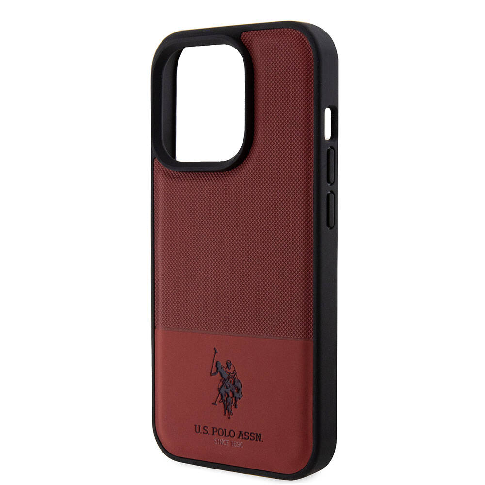 Apple iPhone 15 Pro Uyumlu Kılıf U.S. Polo Assn. Orjinal Lisanslı Suni Deri Arka Yüzey Baskı Logolu Örgü Desenli Kapak - 5