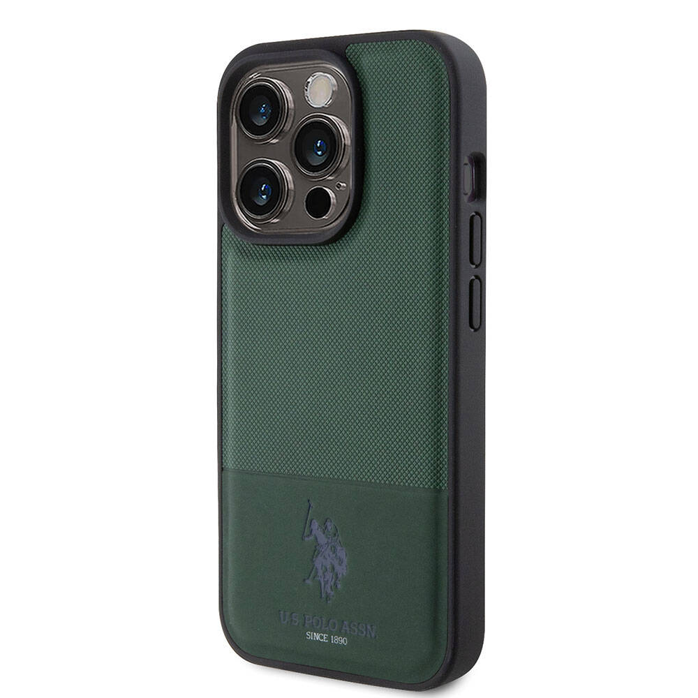 Apple iPhone 15 Pro Uyumlu Kılıf U.S. Polo Assn. Orjinal Lisanslı Suni Deri Arka Yüzey Baskı Logolu Örgü Desenli Kapak - 15